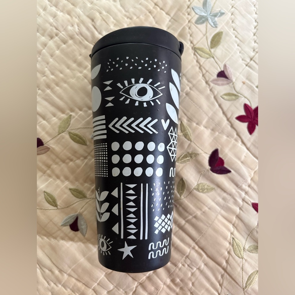 Starbucks Black and White Geometric Eye Travel Tumbler